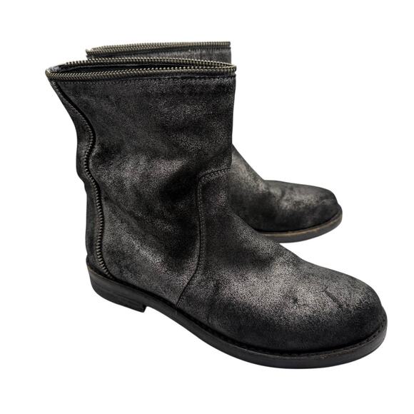Eileen Fisher Booties Womens 6 Black Silver Metallic Suede Grunge Goth Witchy - Picture 1 of 12